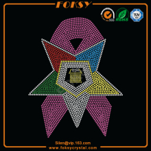 Pink cancer Ribbon with OES star hot fix motif