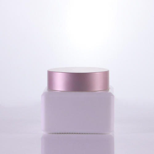 White square glass jar with rose gold lid