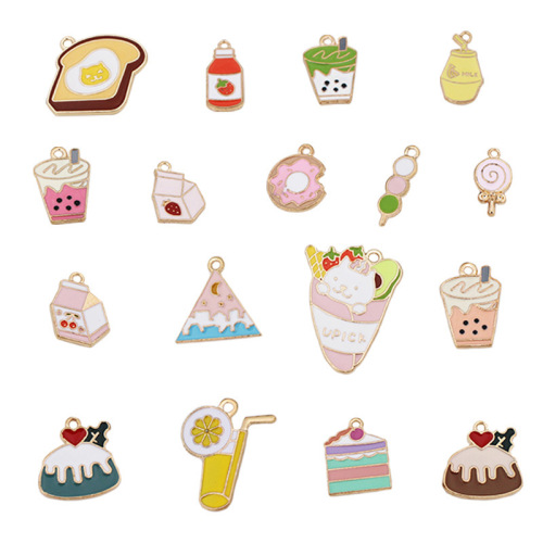 Aleación Artificial Food Cake Lollipop Charms Taza de jugo de esmalte metálico Decoración de bricolaje para llaveros hechos a mano Bolsos Joyas de adorno