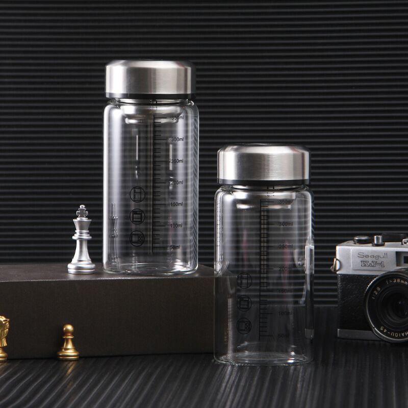350ml Borosilicate Glass Stainless Steel Lid Water Bottle Infuser with Sleeve