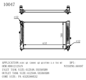 Radiator for AUDI Q5 QUATTRO OEMnumber 8D0121251N