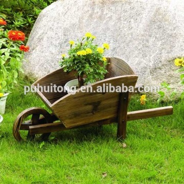 wooden wheel cart flower pot