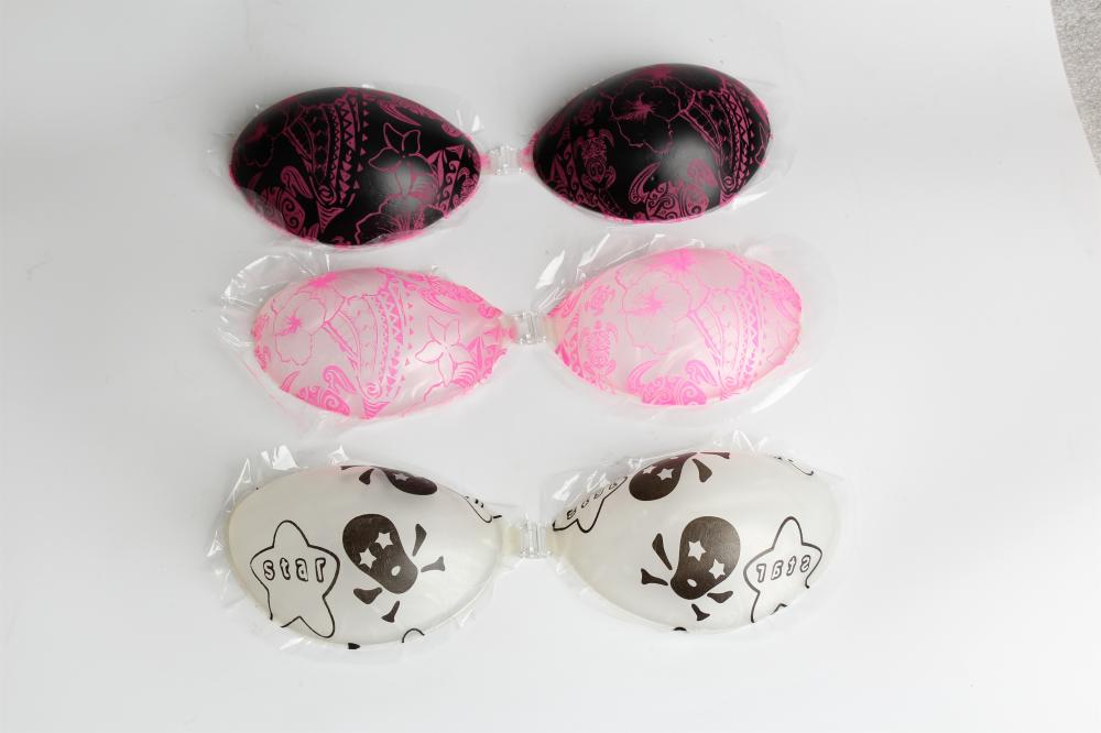 Flower printed invisible Push up silicone bra