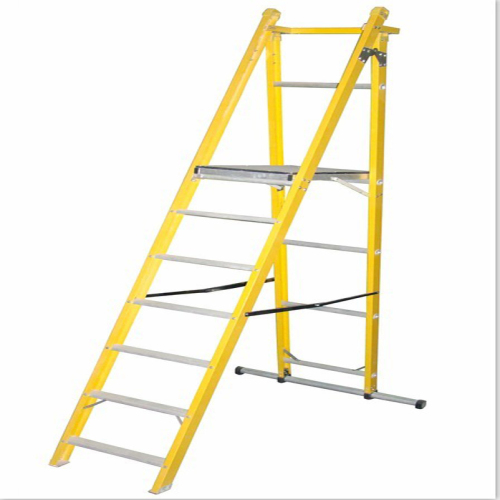 35kv Yellow Industrial Fiberglass Folding-Platform Ladder with Casters