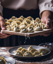 Frozen dumplings - filling with chives ,eggs,and shrimp