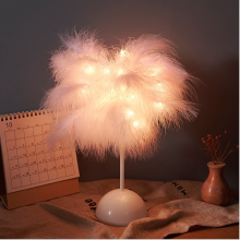 Custom Logo LED Decoration Desk Light - Pink White Feather Table Lamp