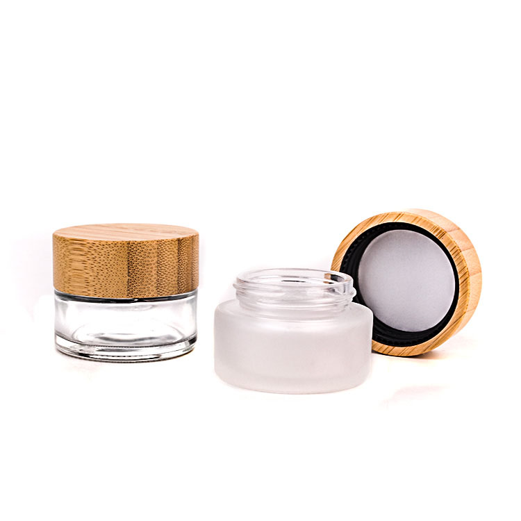 20g Environmental Wood Lids Frosted Glass Bottles Cream Jars Empty Cosmetic Comtainers