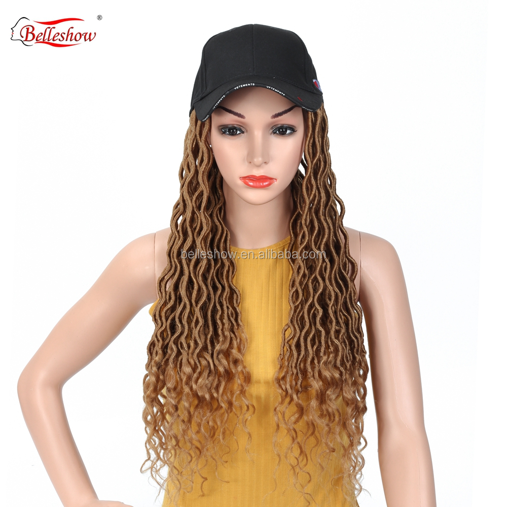 Hot sell wholesale crochet braid hair faux locs with curly ends wavy faux locs crochet goddess faux locs black basketball hat