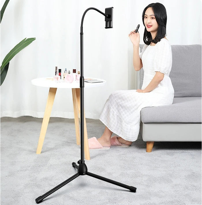 Gooseneck Tripod Base Floor Stand Adjustable Height Smartphone Tablet Holder