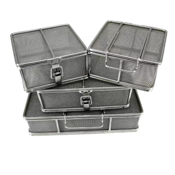 304/316 Stainless Steel Surgical Instrument Sterilization Baskets with Lid and Handle