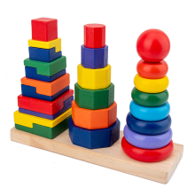 Montessori Wooden Rainbow Tower: A Colorful Geometric Shape Recognition Toy for Educational Play