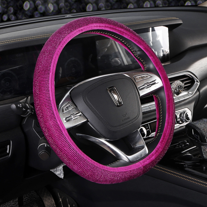Bling Rhinestones Steering Wheel Cover with Crystal Diamond Sparkling Car SUV Breathable Anti-Slip Steering Wheel Protector