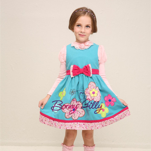 Two Color Girls' Autumn Embroidered Dress