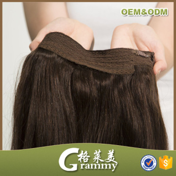 brown hair extension with fish line wire hair