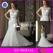 CE588 Fashion Cap Sleeve Low Back Lace Bodice Mermaid Vogue Wedding Dress Patterns