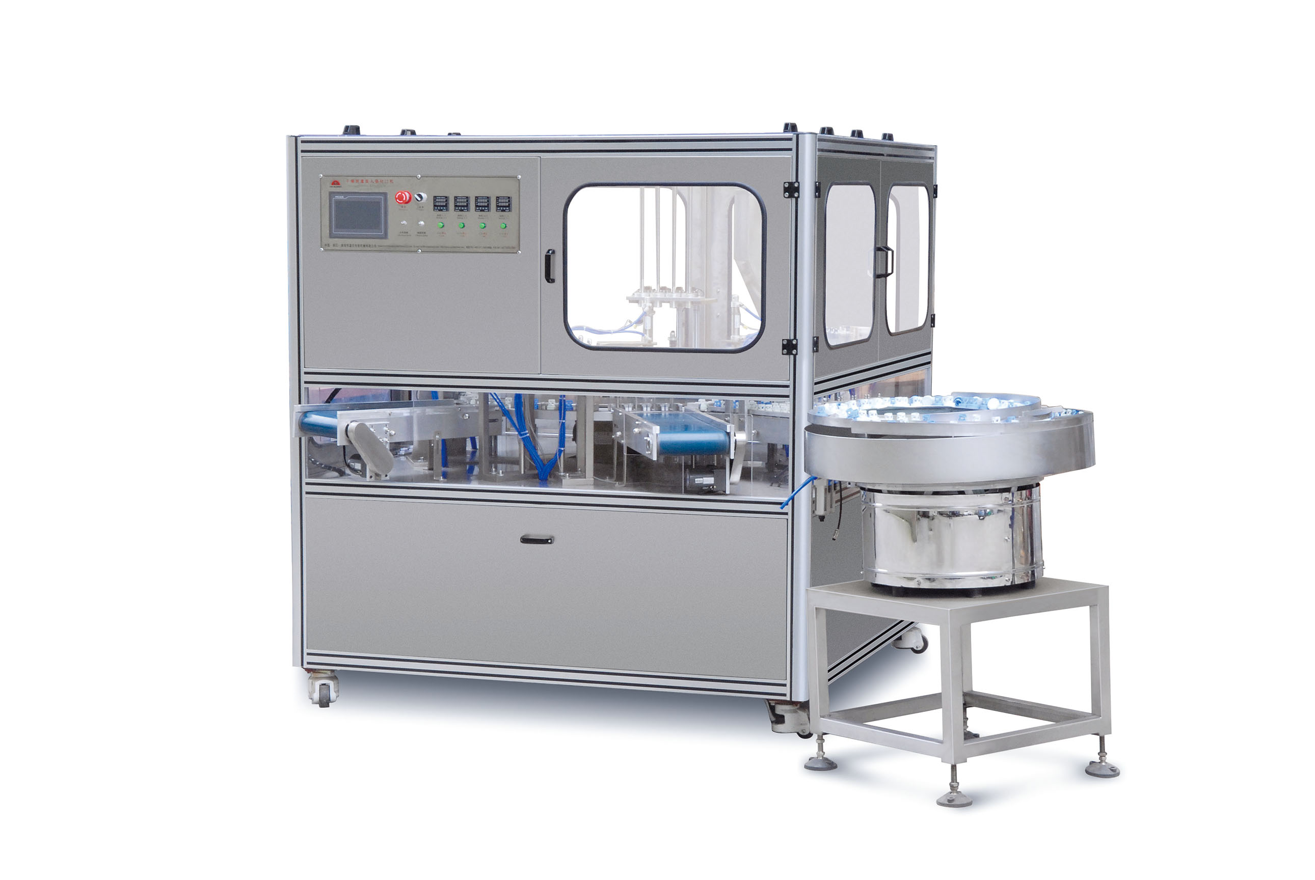 Spring closure lid cap Desiccant Dryer drier silica gel filling cardboard folding sealing assembly machine