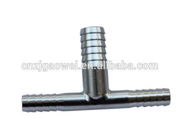 Stainless steel hose barb tee, SS tee (2) 1/4 barb x 3/8 barb-bottom