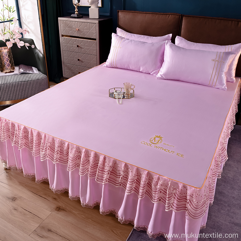 100% ice Silk Customized Logo Pattern bed skirts