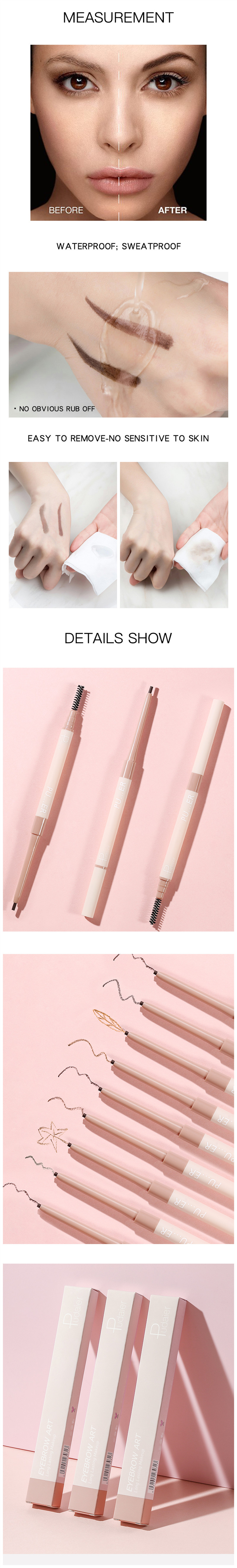 Pudaier Hot Sell 10 Color Double Ended Eyebrow Pencil Waterproof Round Eye Brow Pencil Tint 24H Lasting