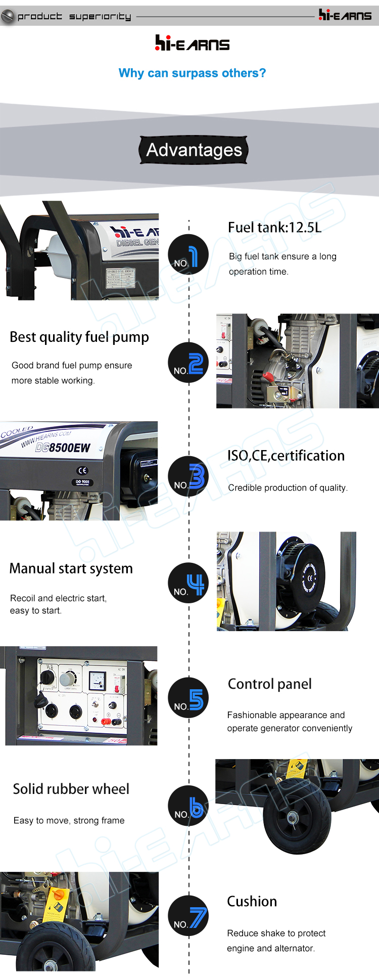 Hiearns 2KW air cooled open portable Diesel Welder Generator with 10inch wheels and handle