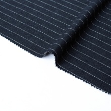 Navy Blue Striped Wool Cotton Polyester Fabric