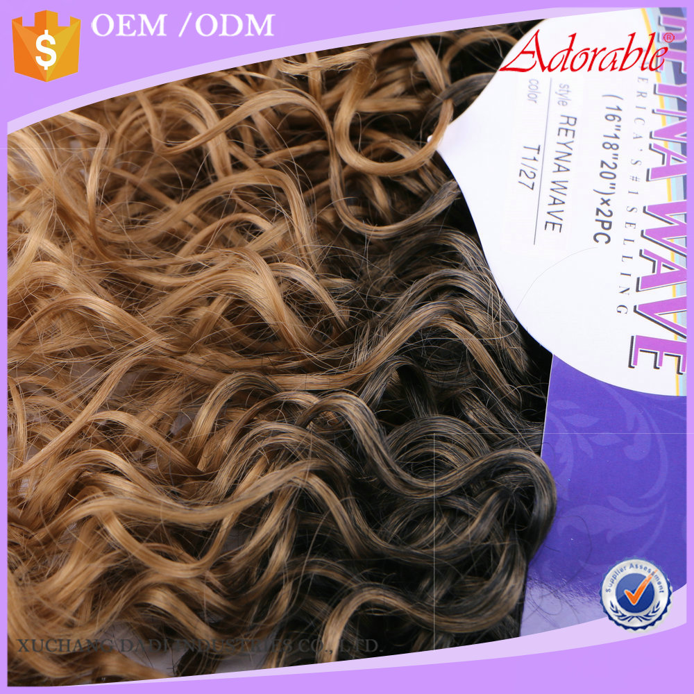 xuchang dadi factory wholesale reyna wave 6pcs synthetic hair weaving,ombre color double weft synthetic hair extensions