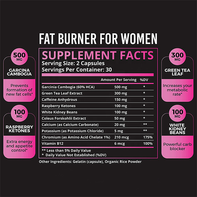 OEM/ODM 100% Organic weight loss fat burner capsules Women Fat Burner capsules for body slim