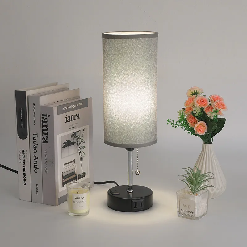 Three-Color Adjustable Dimmable LED Bedroom Lamp with USB Charging