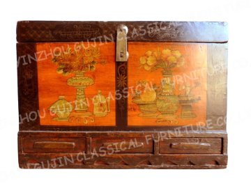 Chinese Painted Chest Antique Wooden Trunk