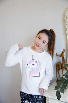 White coral fleece with unicorn embroidery