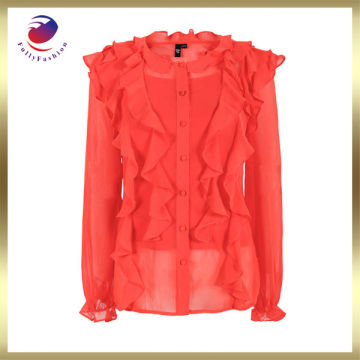 red 100% plyester women chiffon blouse