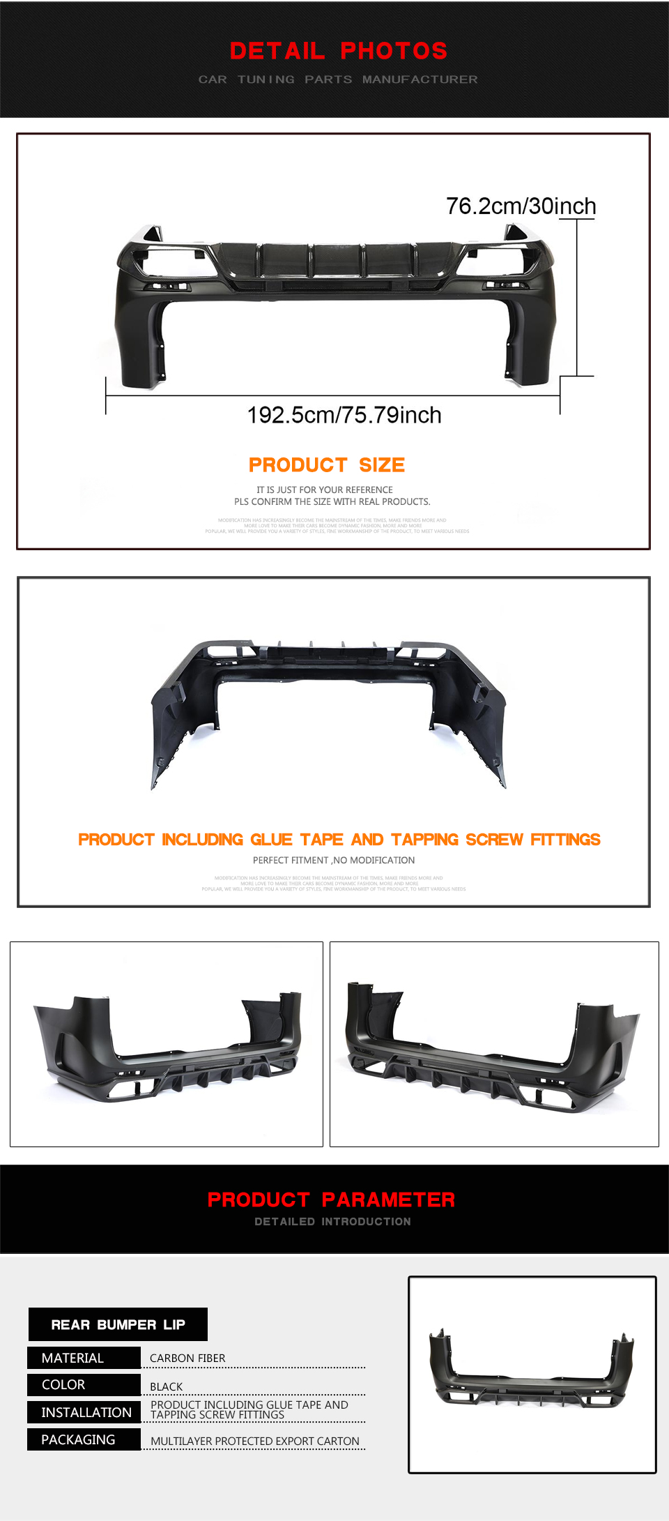 Carbon Fiber V-Class W447 Rear Car Bumper for Mercedes Benz Vito V220 V250 Van 15-19