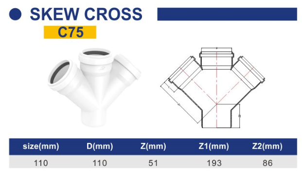 High quality GB PVC pipe fitting water drainage gasket SKEW CROSS Cheap Price Full Size