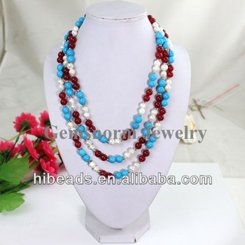 3 Strands Multicolor Beaded Necklaces Fashion Assorted Party Jewelry FP022