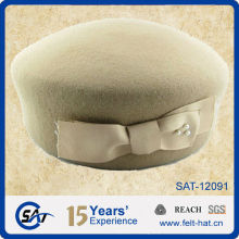 light color quality pure wool felt pillbox hat with bowtie
