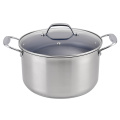 Inside blue color stainless kitchenware food cooking pot