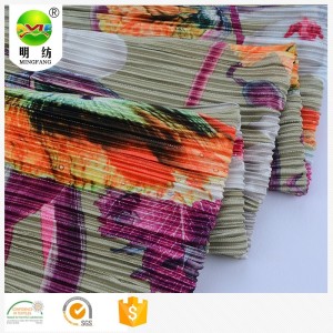 Wholesale 100% polyester print pleated tulle knitted fabric