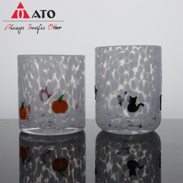 White Flecks Printing Glass Candle Jars with Pumpkin