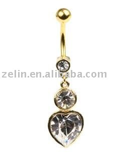 Gold Plated Dangling Circle and Heart Belly button Ring,316L jewlery,body piercing jewelry