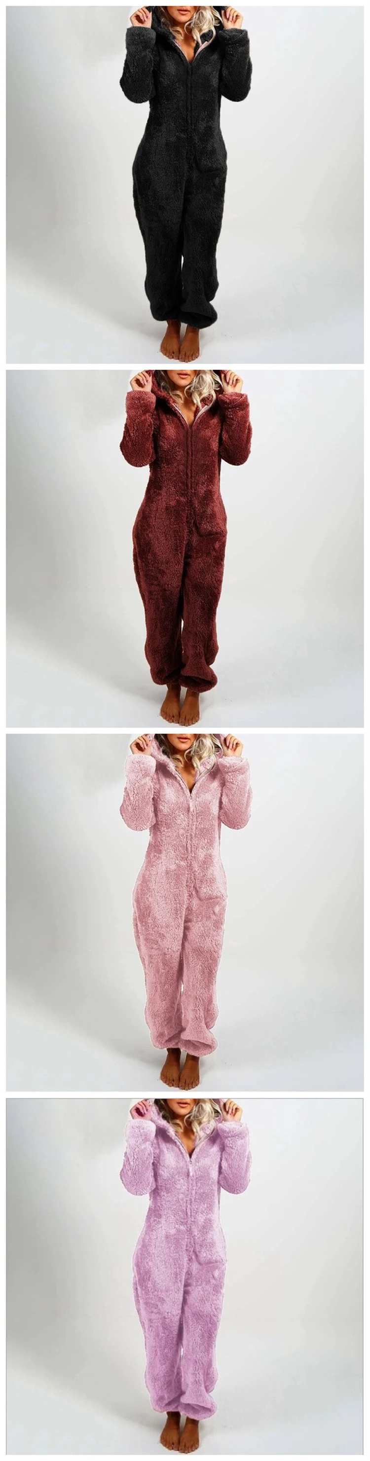 Wholesale Winter Women Velvet Jumpsuit Long Sleeve Warm Fleece One Piece Bodysuit Jumpsuit