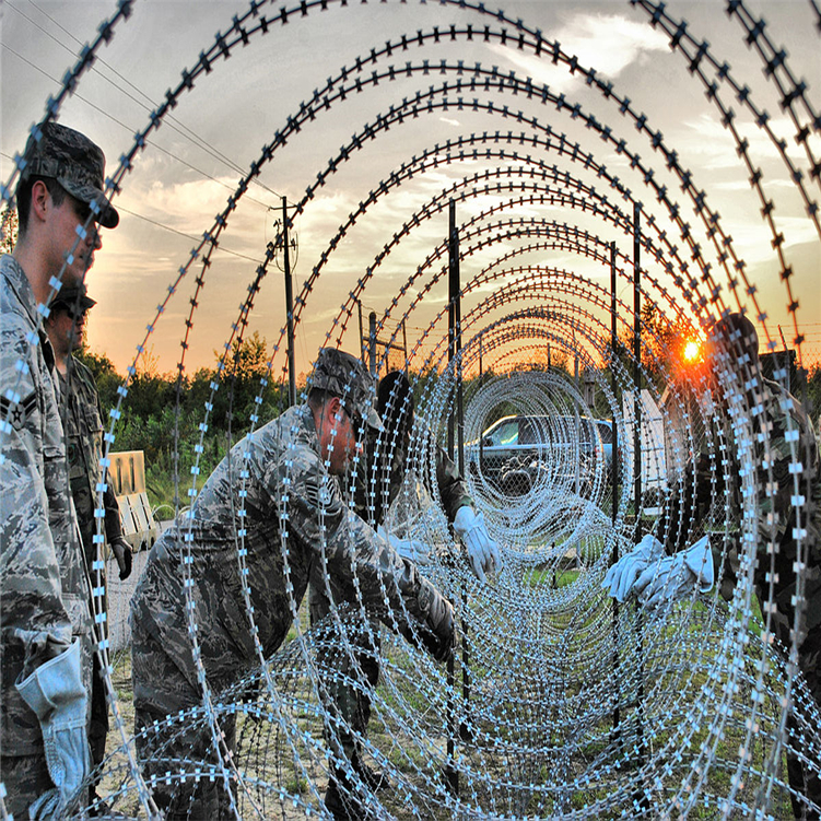 Concertina razor barbed wire coil fence