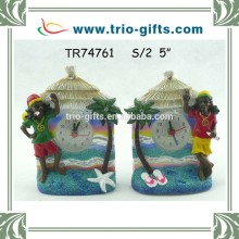 Polyresin rasta decorative desk clock with beach hut