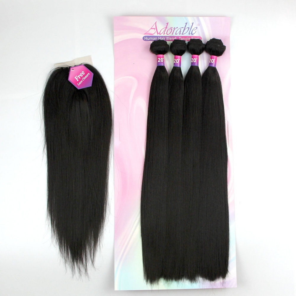 AMAZING YAKI STRAIGHT 4  bundles per set black color 100% heat resistance synthetic hair weave for afro women with closure