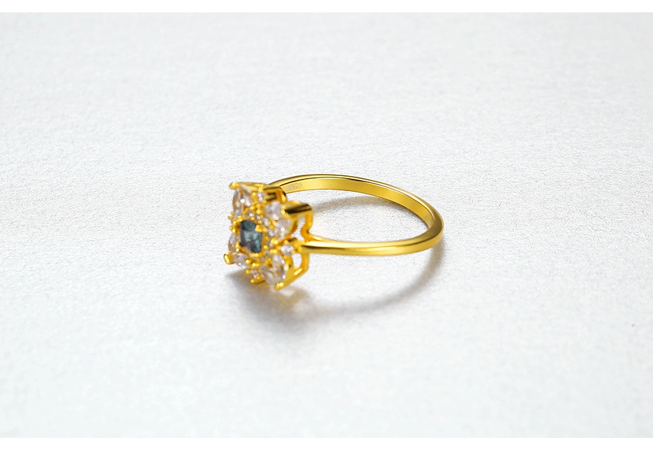 High Quality Shinning Blue CZ Stone Gold Plated S925 Silver Wedding Ring