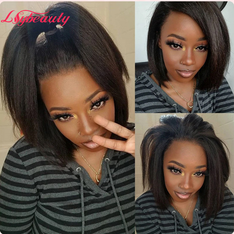 Lsy 4x4 Bob Kinky Straight Lace Closure Human Hair Wig Unit Lace Front Wig 100% Human Hair Lace Wigs Sales For Black Women