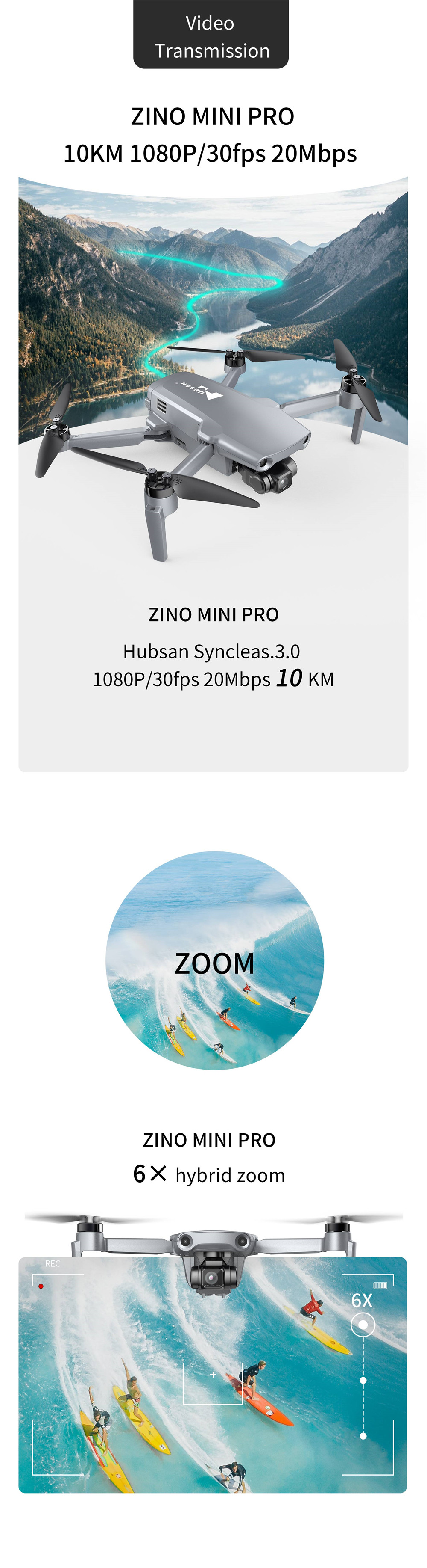 249g obstacle Sensing Hubsan ZINO Mini PRO drone 6x zoom with nigh vision hubsan new drone