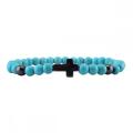 Gemstone 6mm Round Beads With Hematite Cross Pendant Bracelet Natural Stone Crystal Stretch Charm Bracelet for Men Women