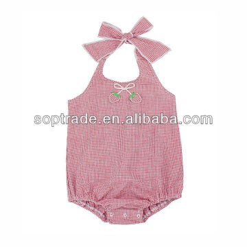 Bow baby suits plaid sleeveless romper pattern