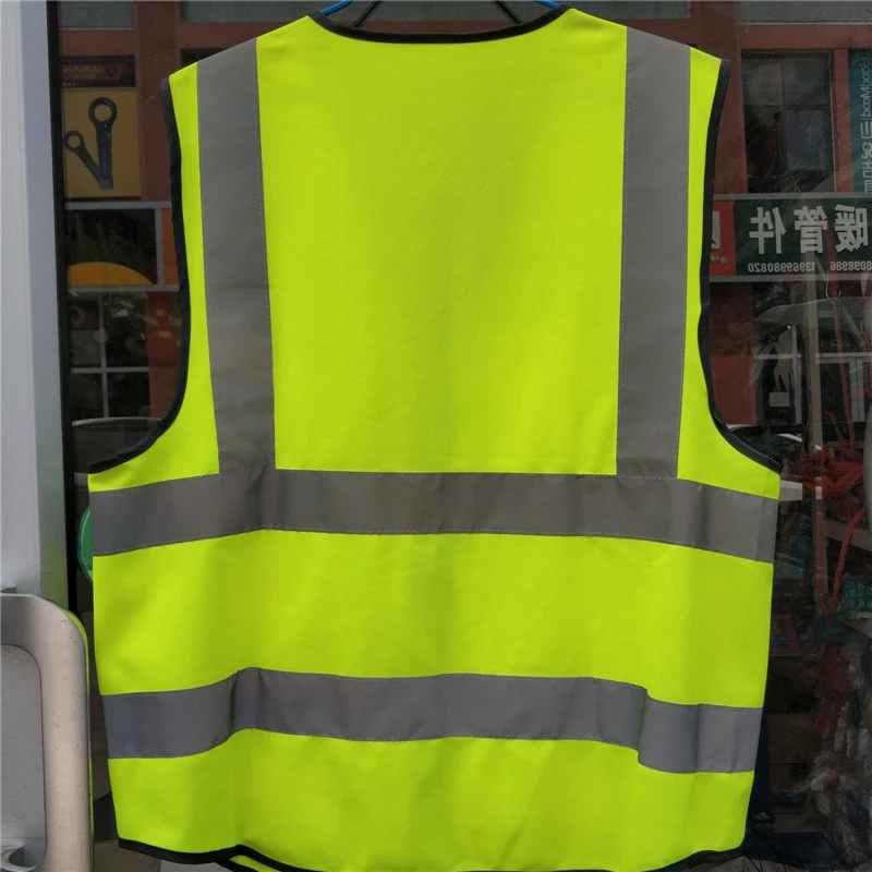 Reflective Stirps Yellow Safaty Labour Worker Vest with Zipper Pocket