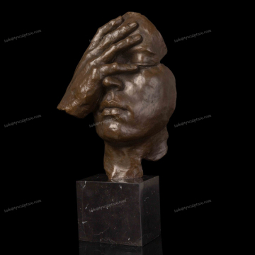 Wholesale modern face art statue metal hand touch face thinking interior sculpture